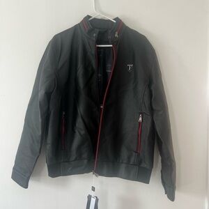Men's Black Bomber Jacket with Red Trim